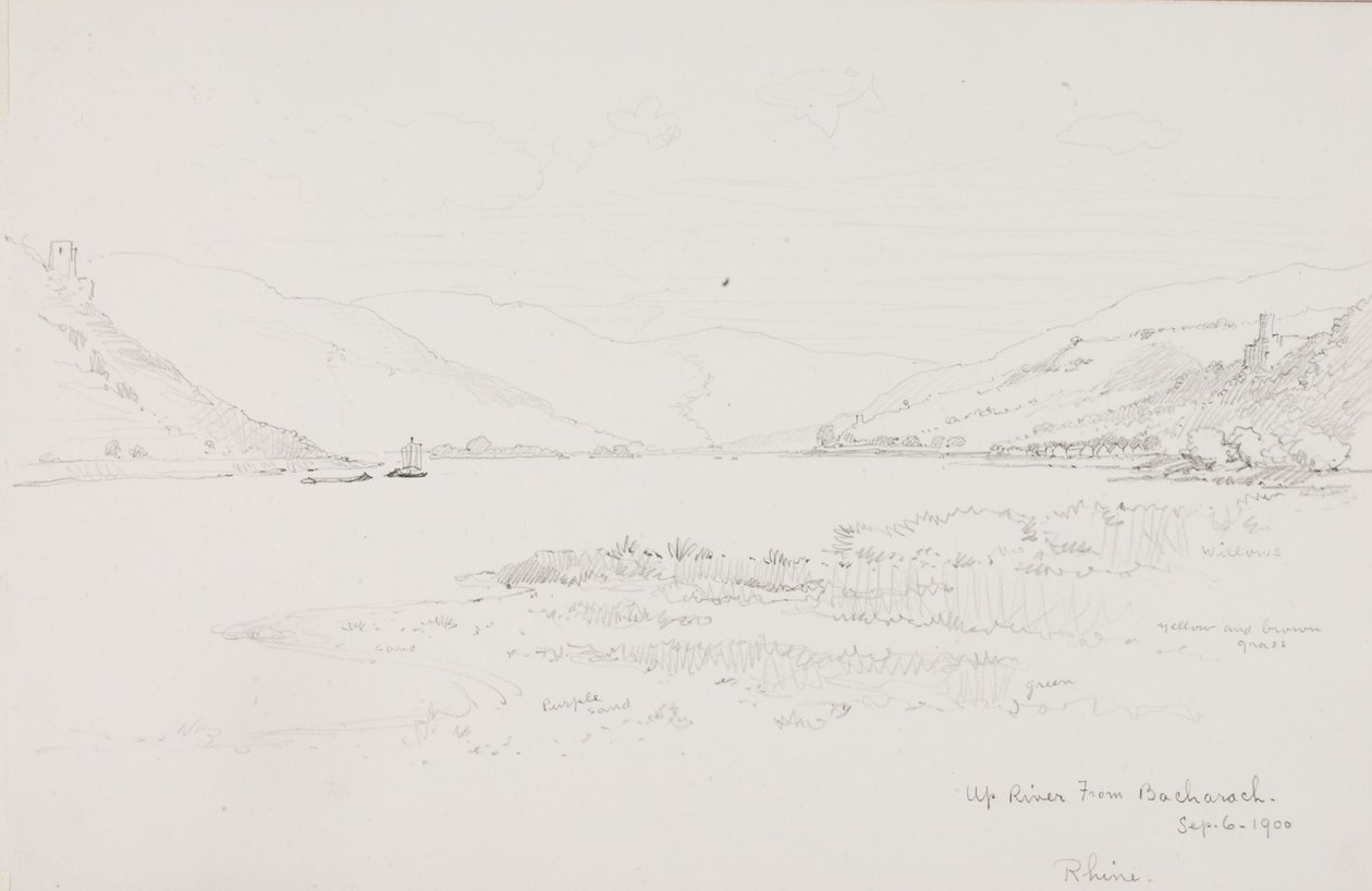 Stroomopwaarts van Bacharach, Rijn door George Elbert Burr