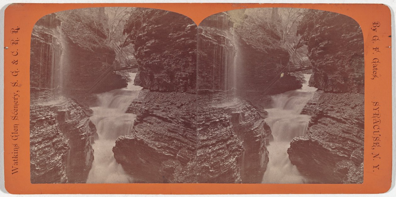 Watkins Glen landschap, Rainbow Falls en Triple Cascades door George F. Gates