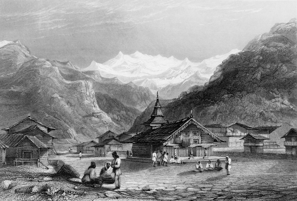 Kursalee, - Een dorp in de Himalaya-bergen, India, 1838 door George Francis White