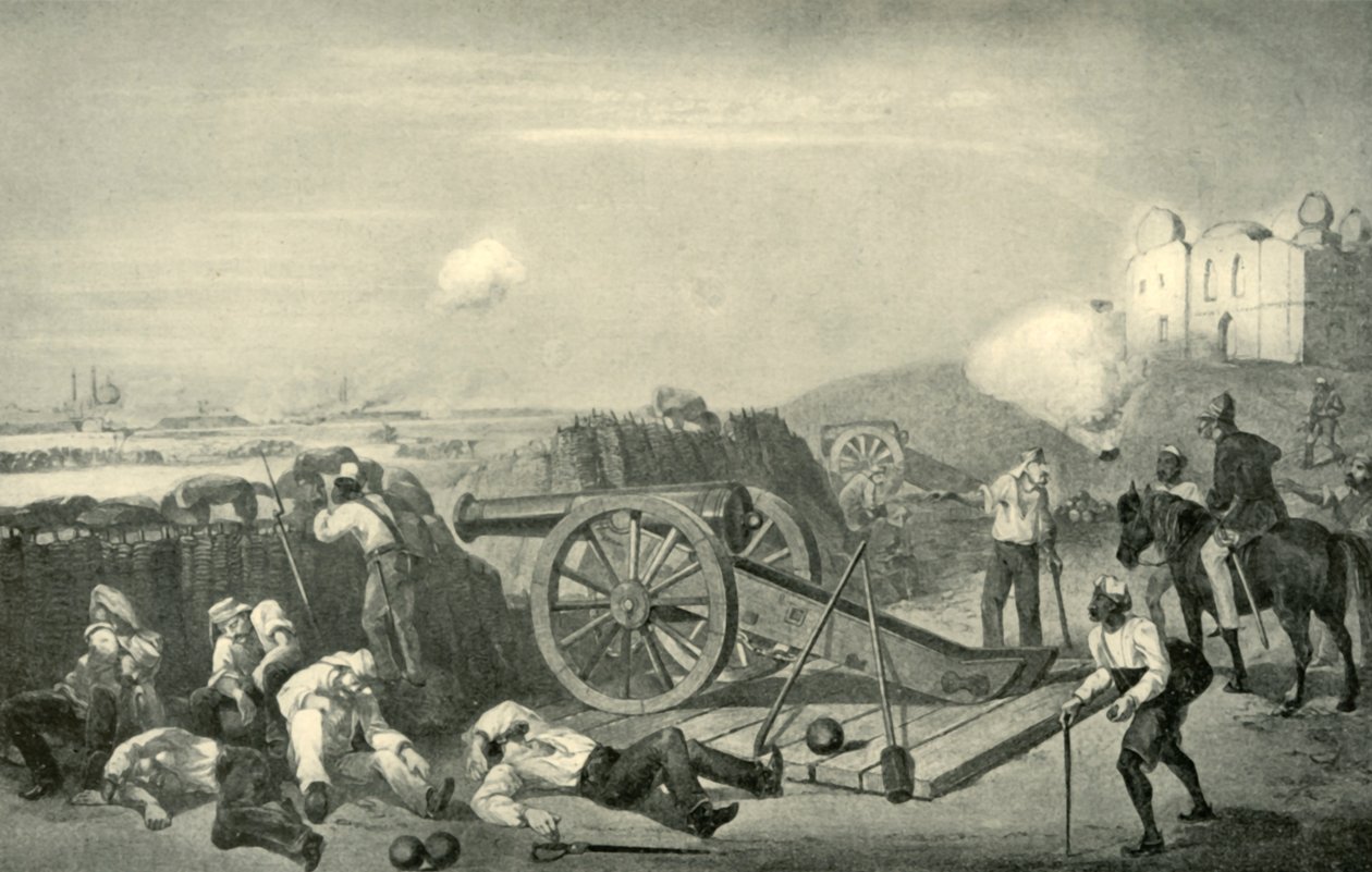 Een zware dag in de batterijen voor Delhi, 1857, 1901 door George Francklin Atkinson