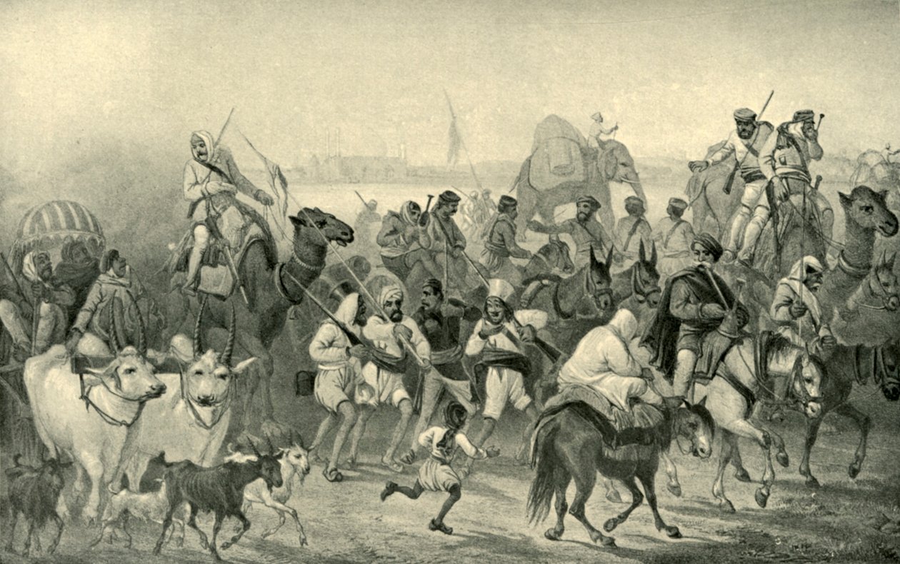 Inheemse hulptroepen haasten zich naar Delhi, c1850s, 1901 door George Francklin Atkinson
