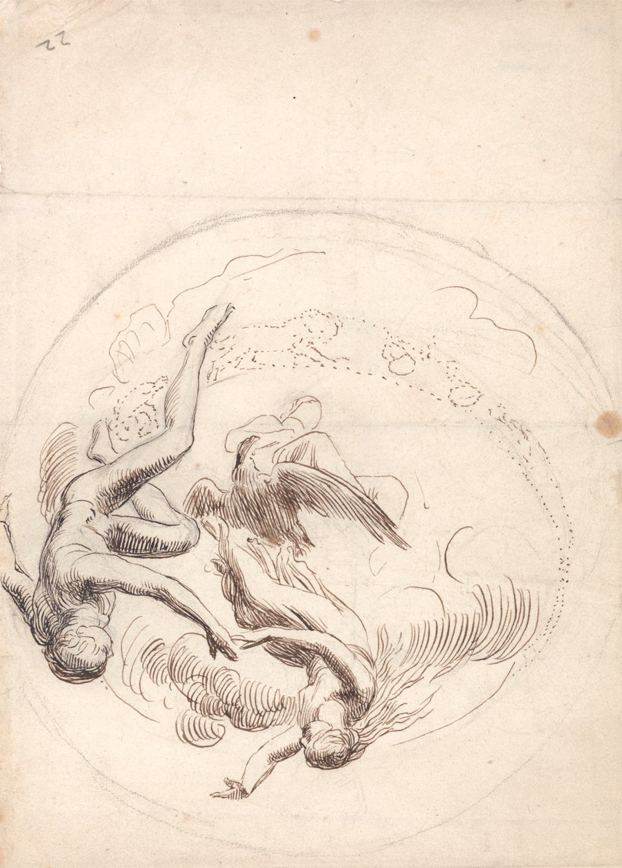 Studie voor een cirkelvormige plafonddecoratie door George Frederic Watts
