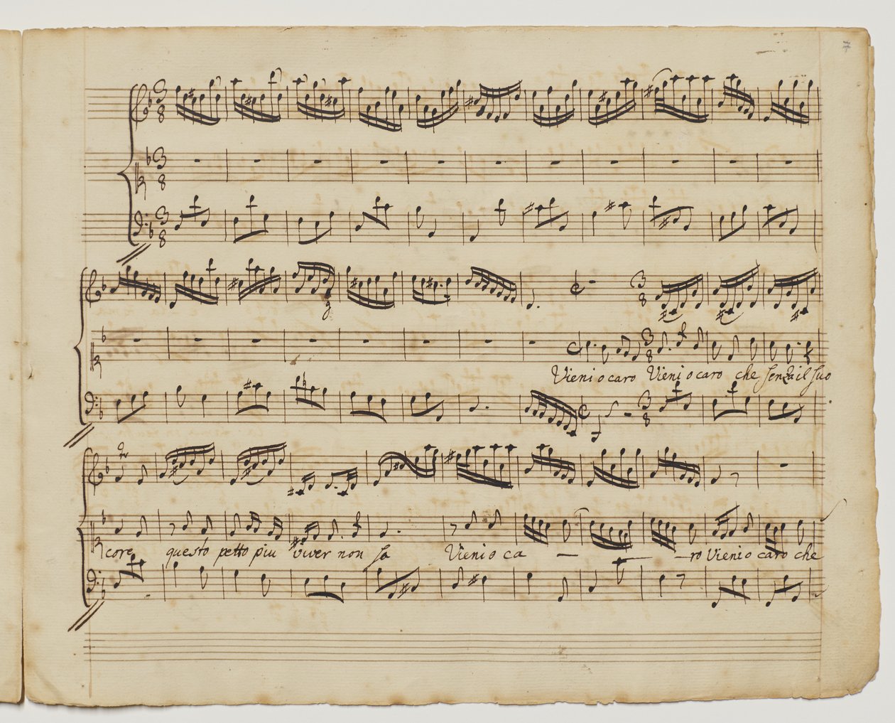 Vieni o caro che senza il suo core, f.7r uit "Aditionall [sic] songs for Rinaldo", c.1717 door George Frederick Handel