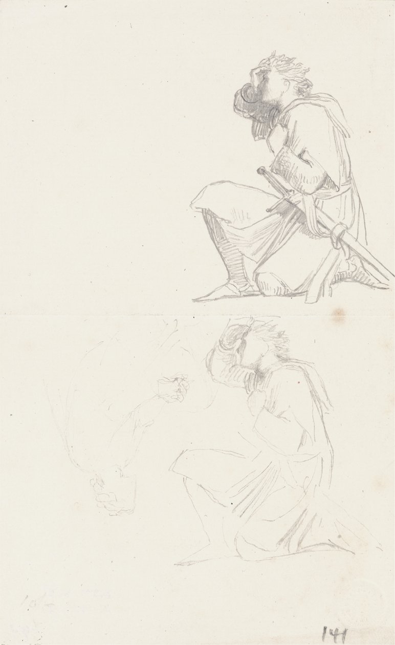 Studies van een knielende ridder door George Frederick Watts