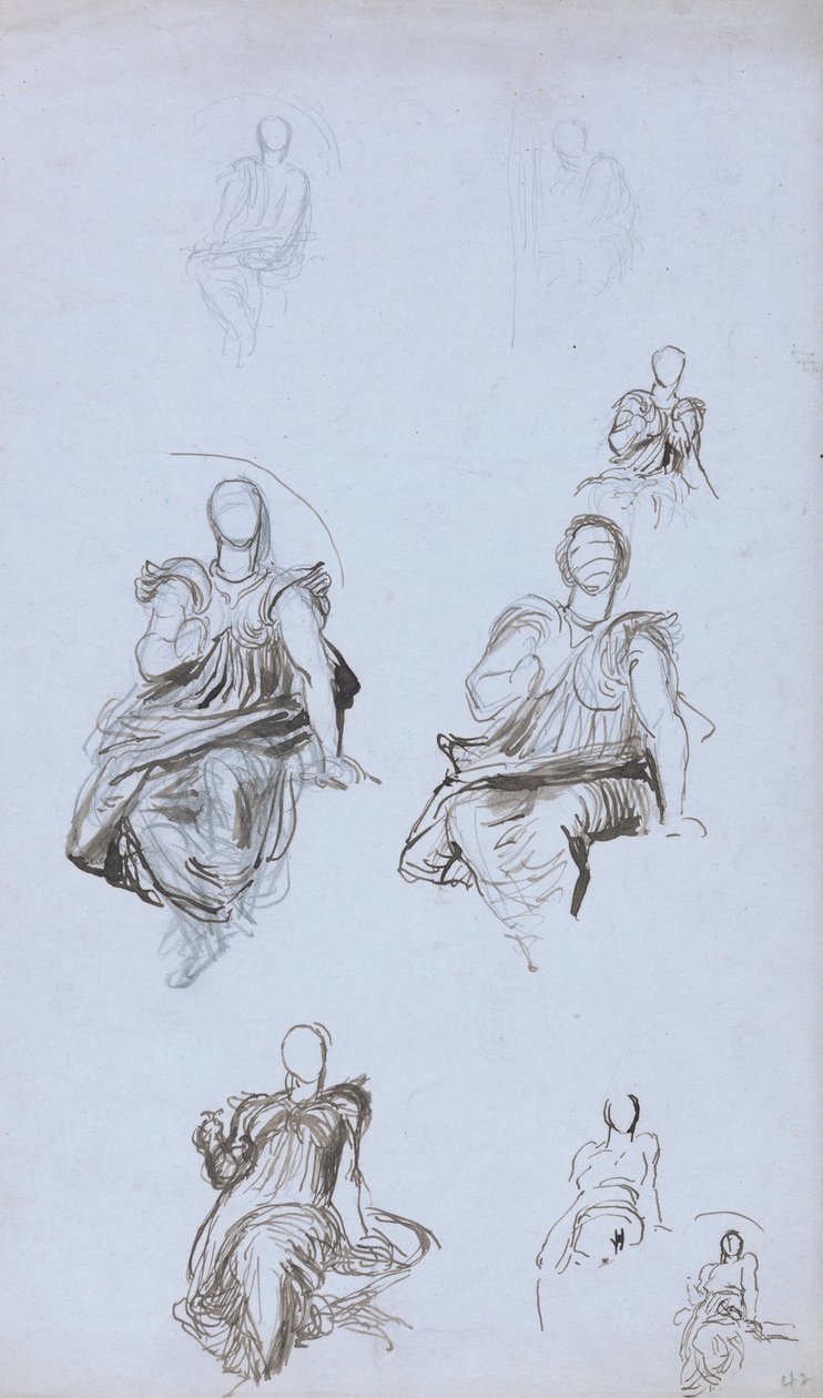 Studies van een zittende figuur met een boek door George Frederick Watts