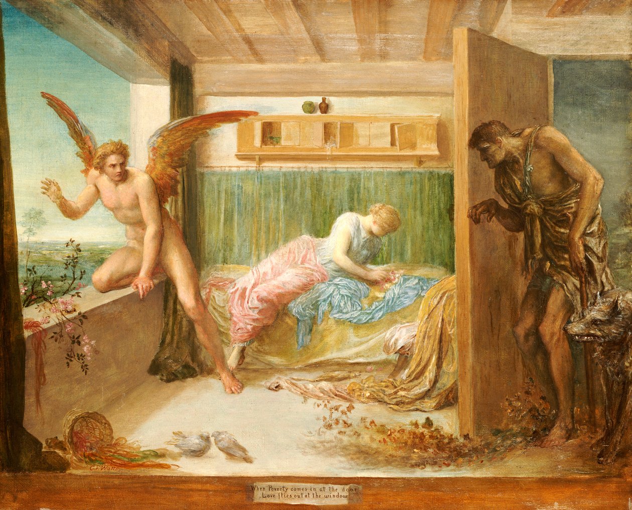 Wanneer armoede binnenkomt, vliegt liefde uit het raam, 1879 door George Frederick Watts