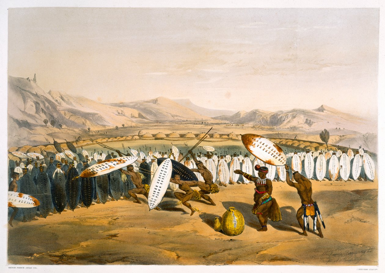 Umpanda beoordeelt zijn troepen bij Nonduengi, 1849 door George French Angas