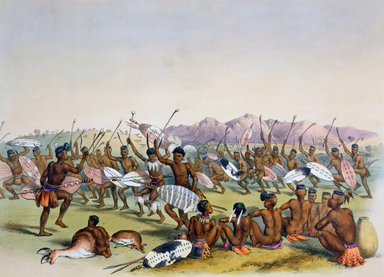 Zulu Jachtdans bij de Engooi Bergen, 1849 door George French Angas