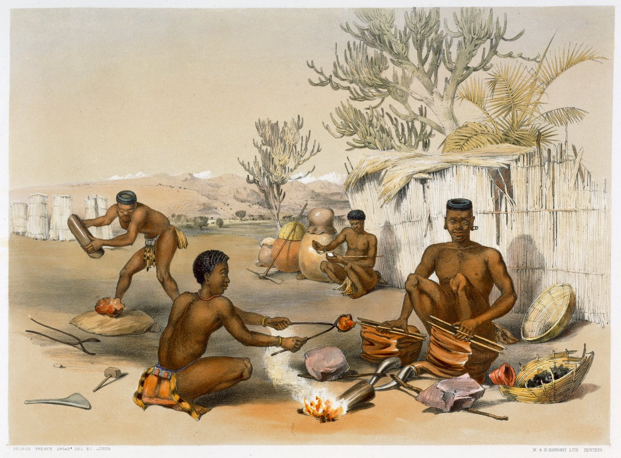 Zulu smeden aan het werk door George French Angas