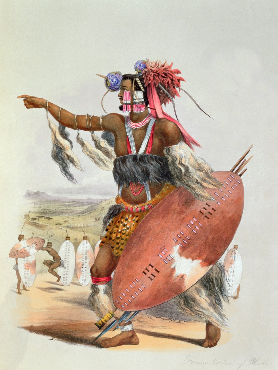 Zulu krijger, Utimuni, neef van Chaka de overleden Zulu koning door George French Angas
