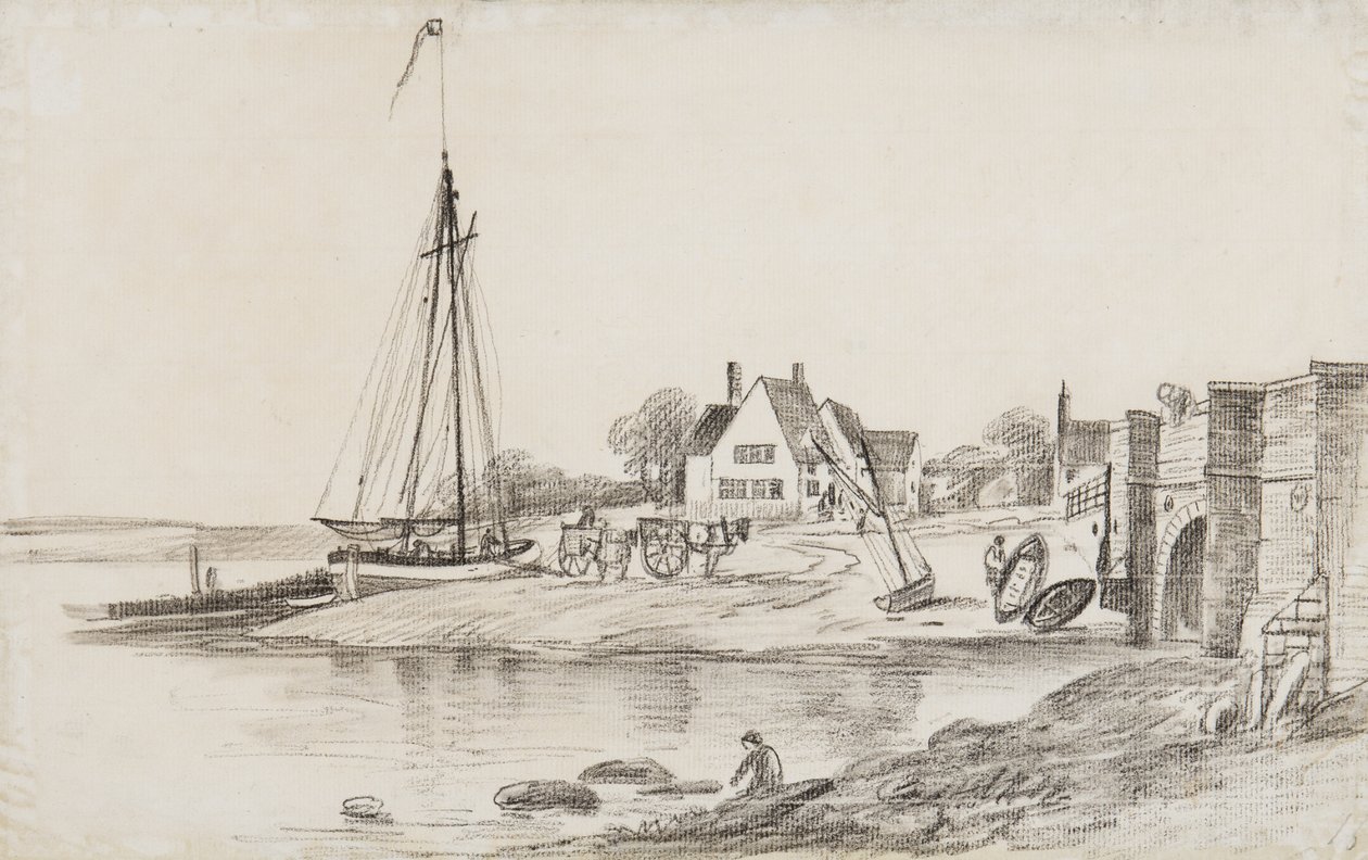 Bourne Bridge en Ostrich Creek bij de rivier Orwell, met pub 
