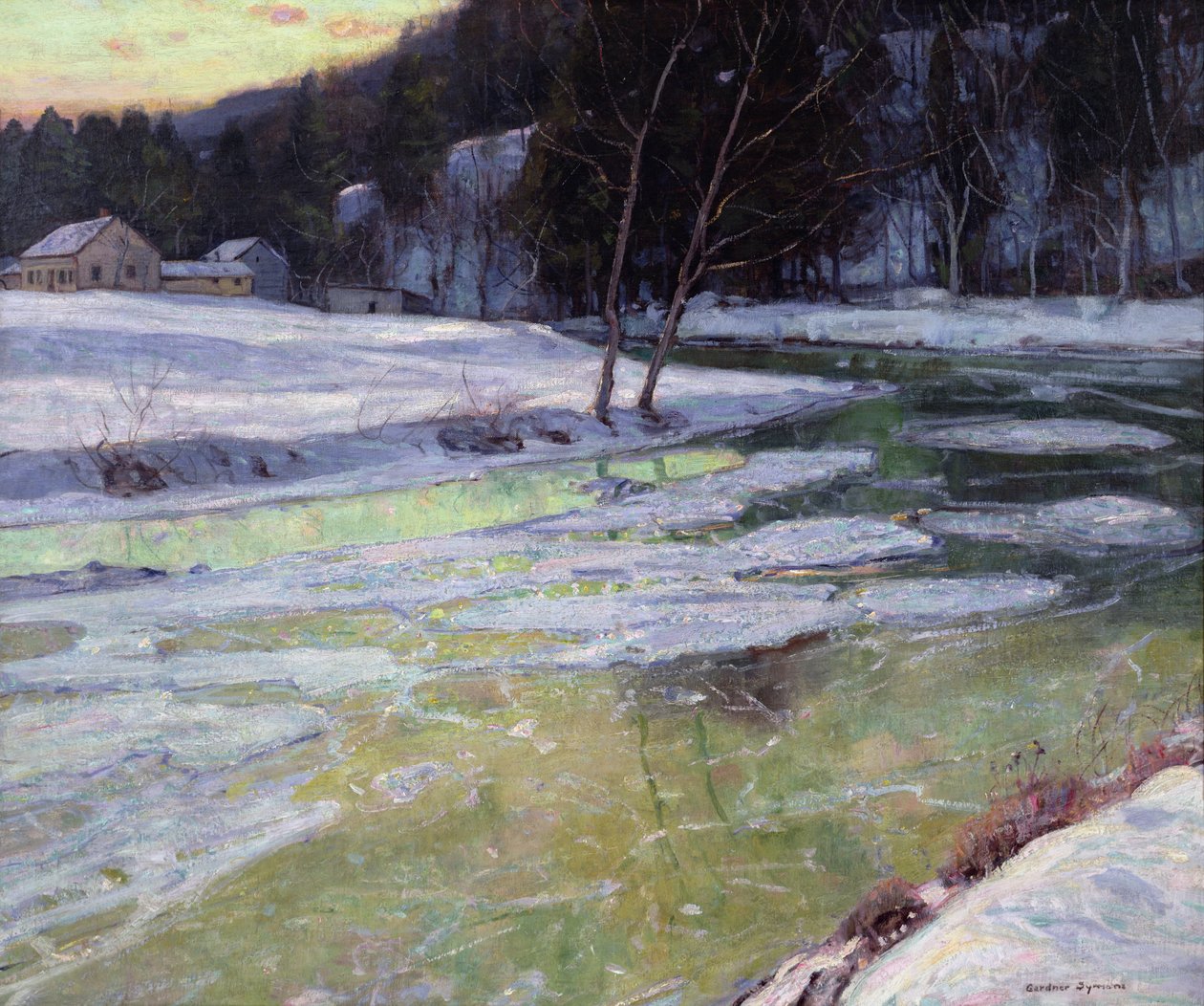 Stilte en avondlicht (olieverf op doek) door George Gardner Symons