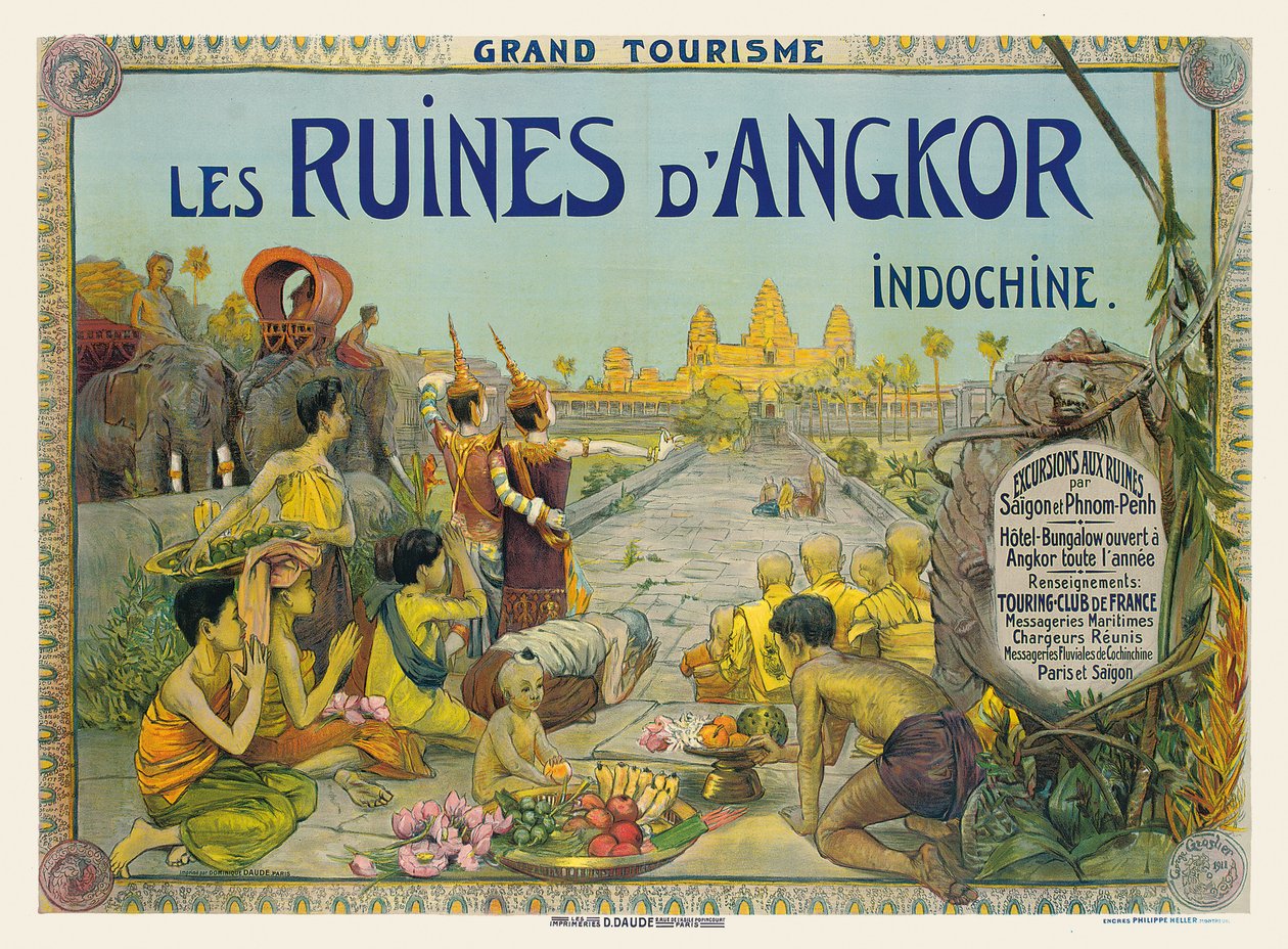 Franse poster die de Tempels van Angkor in Indochina adverteert door George Groslier