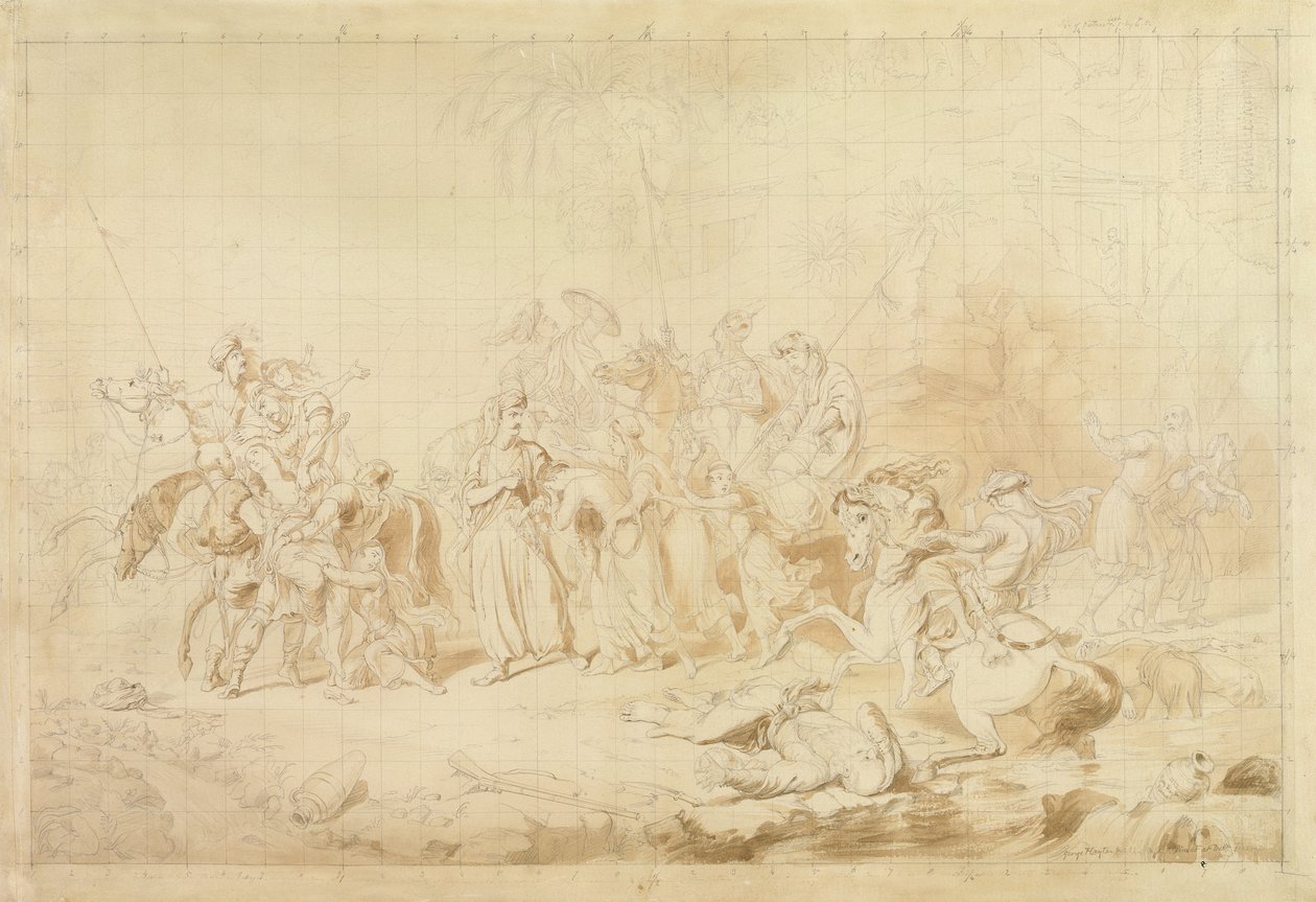 Bandieten van Koerdistan helpen Georgiërs bij het verrassen en ontvoeren van Circassische vrouwen ca. 1827-28 door George Hayter