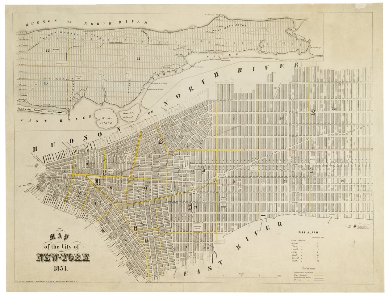 Kaart van de stad New York, 1854 (gravure) door George Hayward