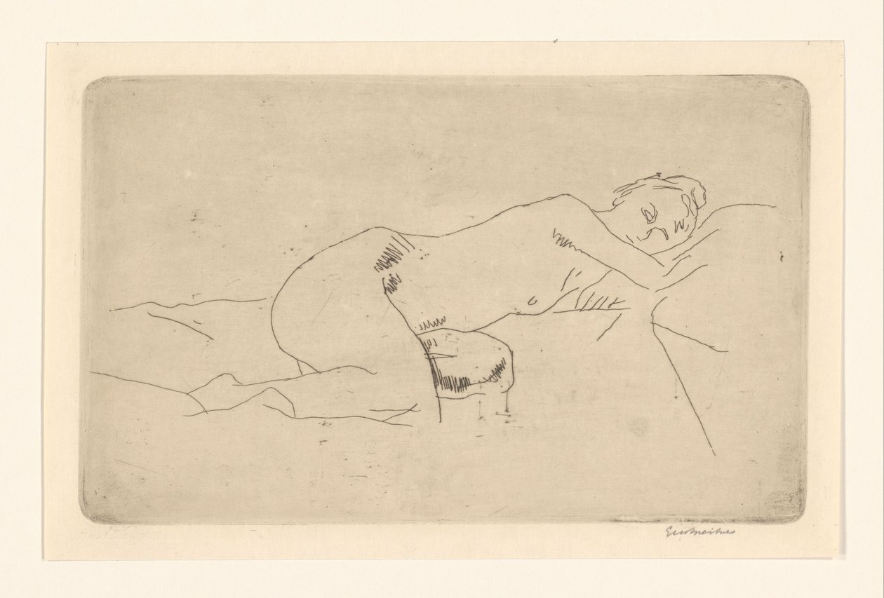 Liggend vrouwelijk naakt door George Hendrik Breitner (signed by artist)