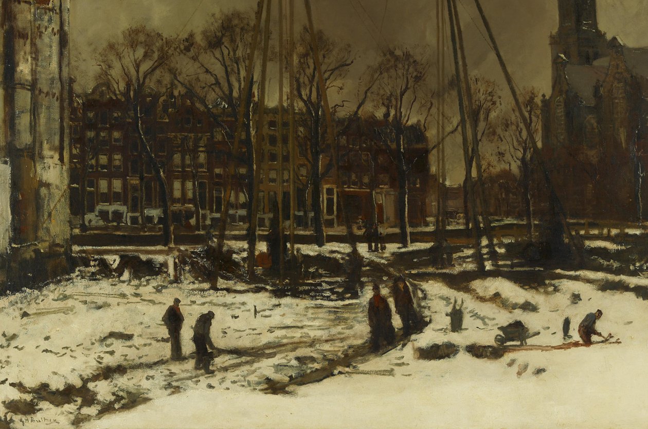 Doorbraak van de Raadhuisstraat in de winter door George Hendrik Breitner