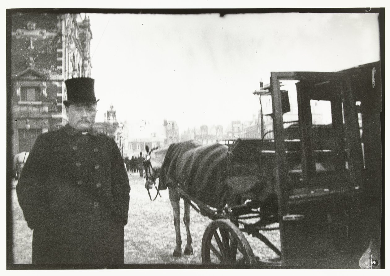 Paarden met rijtuig op het Leidseplein in Amsterdam door George Hendrik Breitner