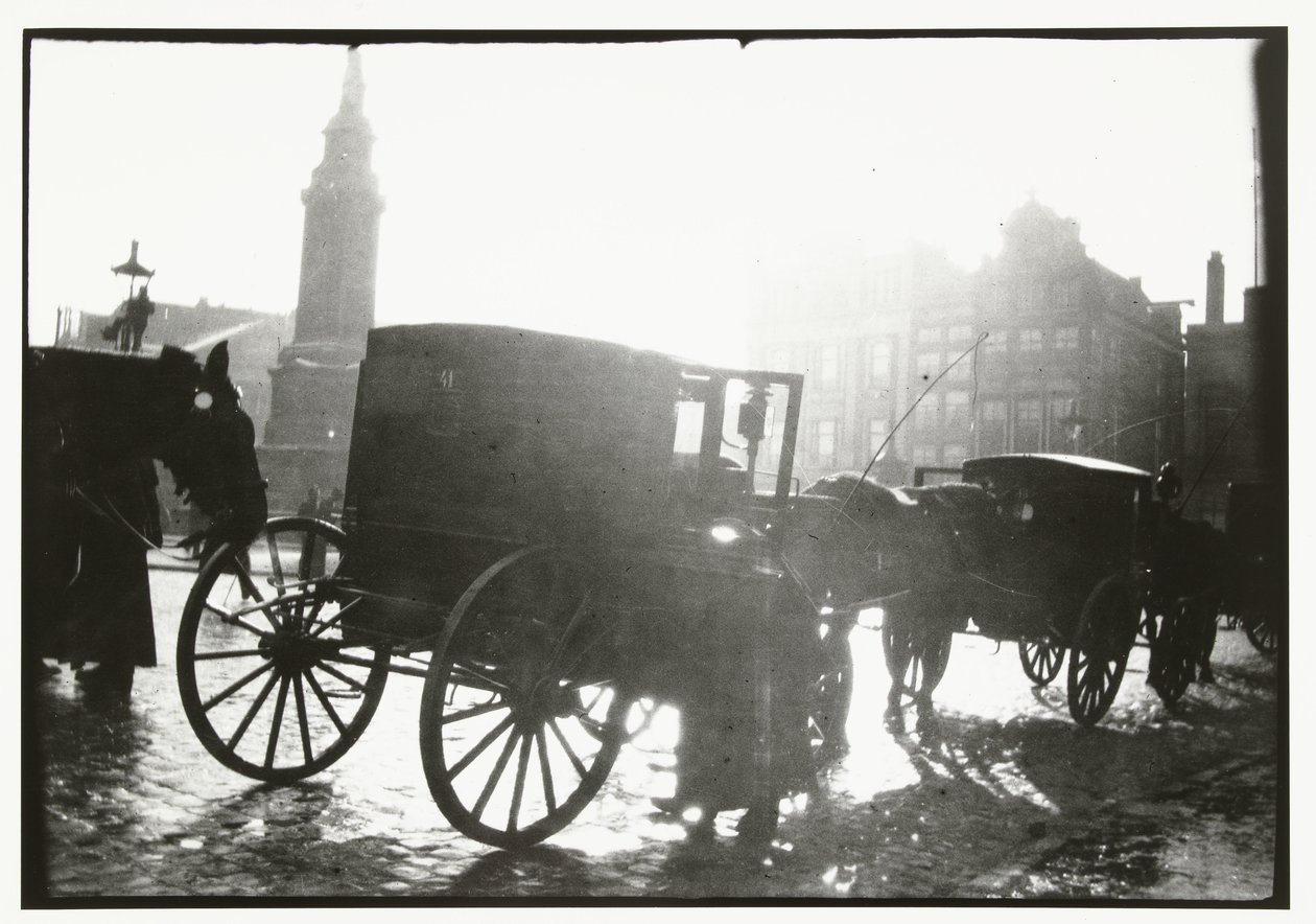Rijtuigen op de Dam in Amsterdam door George Hendrik Breitner