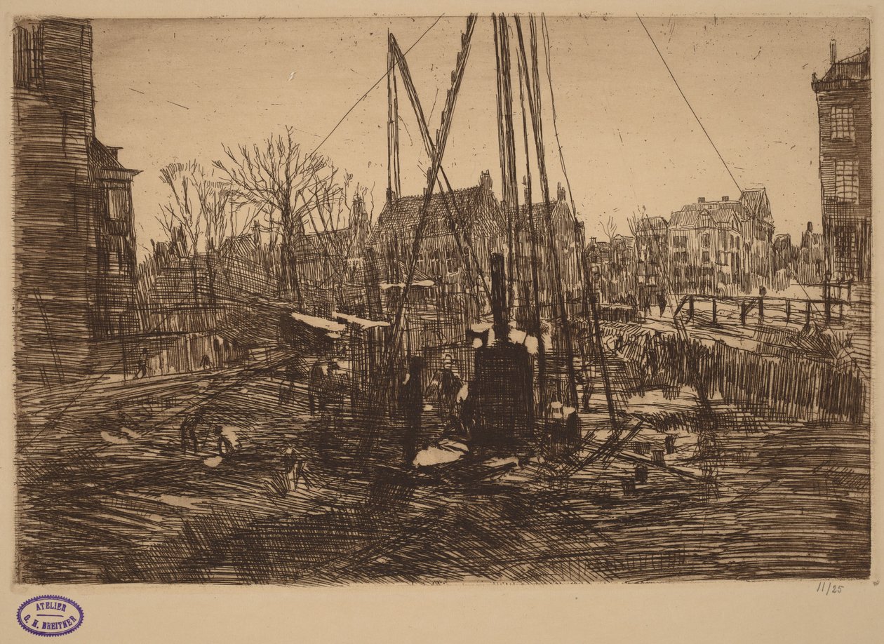 Tafereel in een Nederlandse stad met heistelling op de voorgrond door George Hendrik Breitner