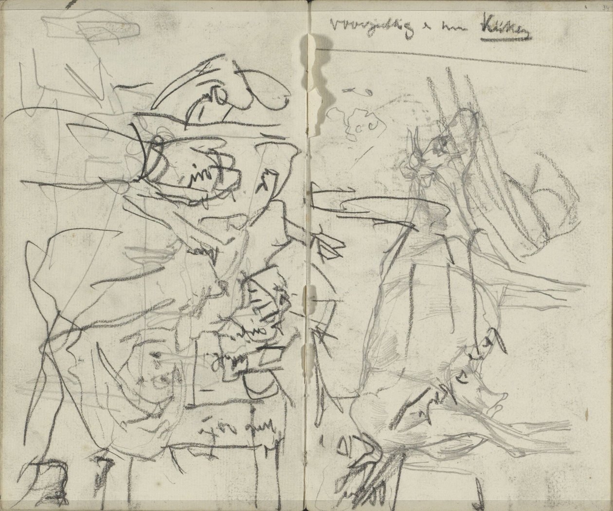 Studieblad met figuren en een koe door George Hendrik Breitner