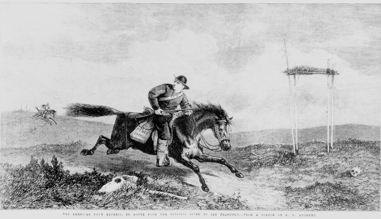 De Amerikaanse Pony Express, onderweg van de Missouri-rivier naar San Francisco door George Henry Andrews