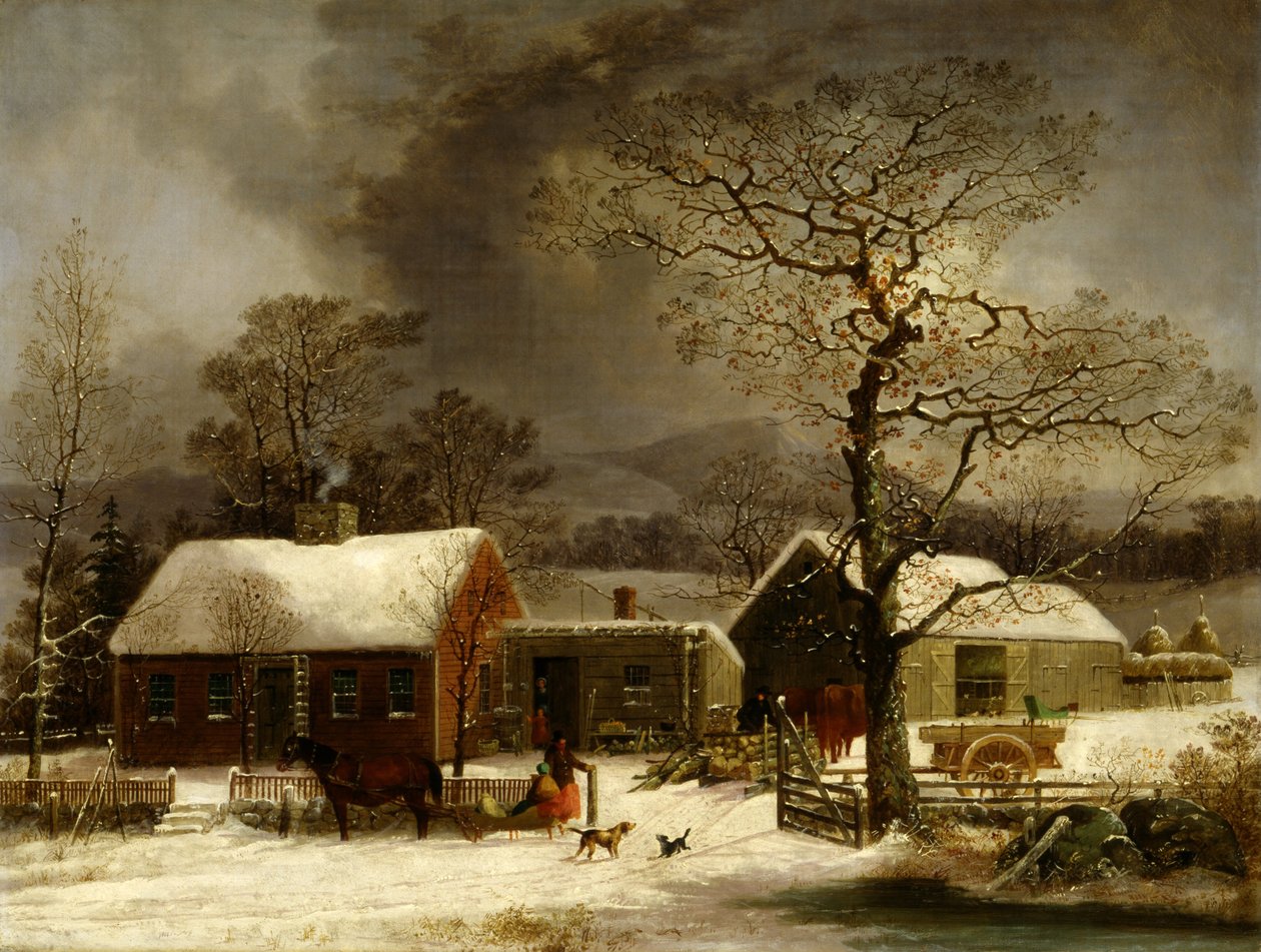 Winterlandschap in New Haven, Connecticut door George Henry Durrie