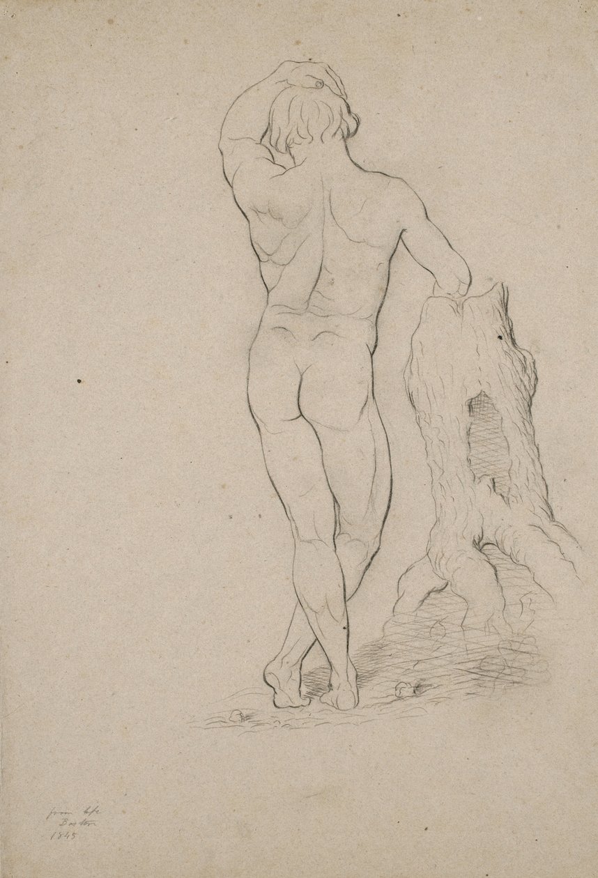 Zonder titel - Mannelijk naakt, achteraanzicht, 1846 (houtskool op bruin papier) door George Henry Hall