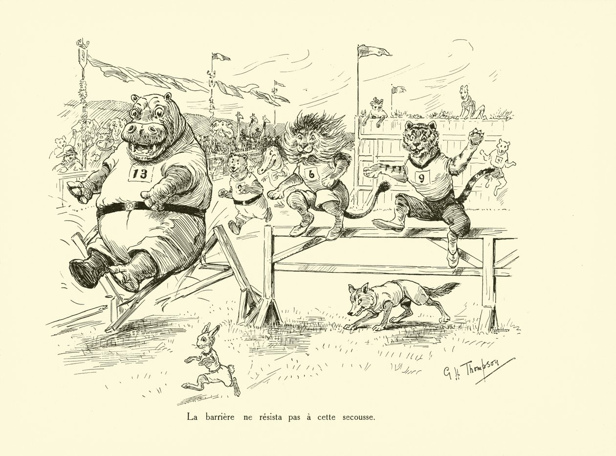 De barrière was niet bestand tegen de schok (litho) door George Henry Thompson