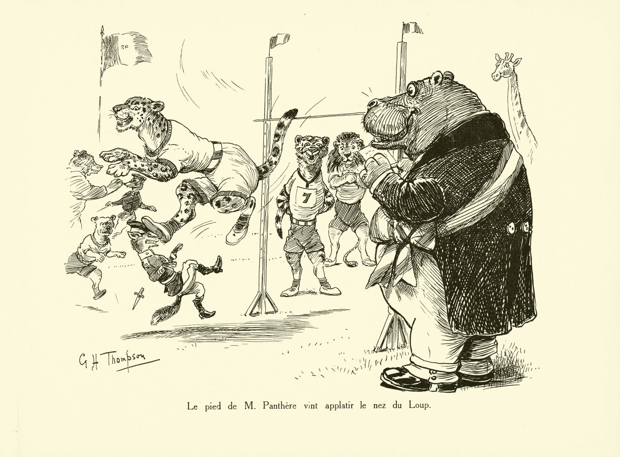De voet van de panter drukte de neus van de wolf plat (litho) door George Henry Thompson