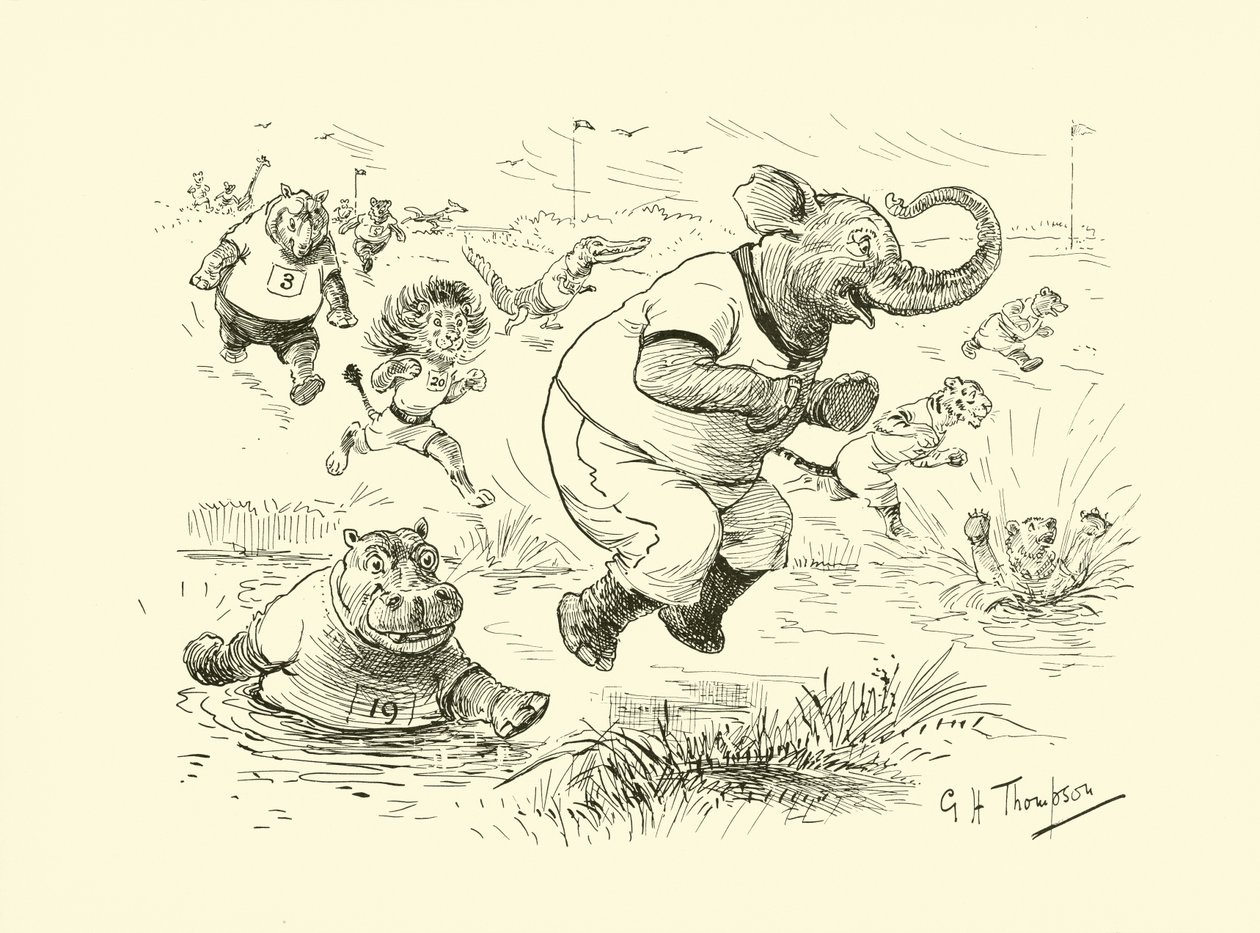 Dieren op de Olympische Spelen (litho) door George Henry Thompson