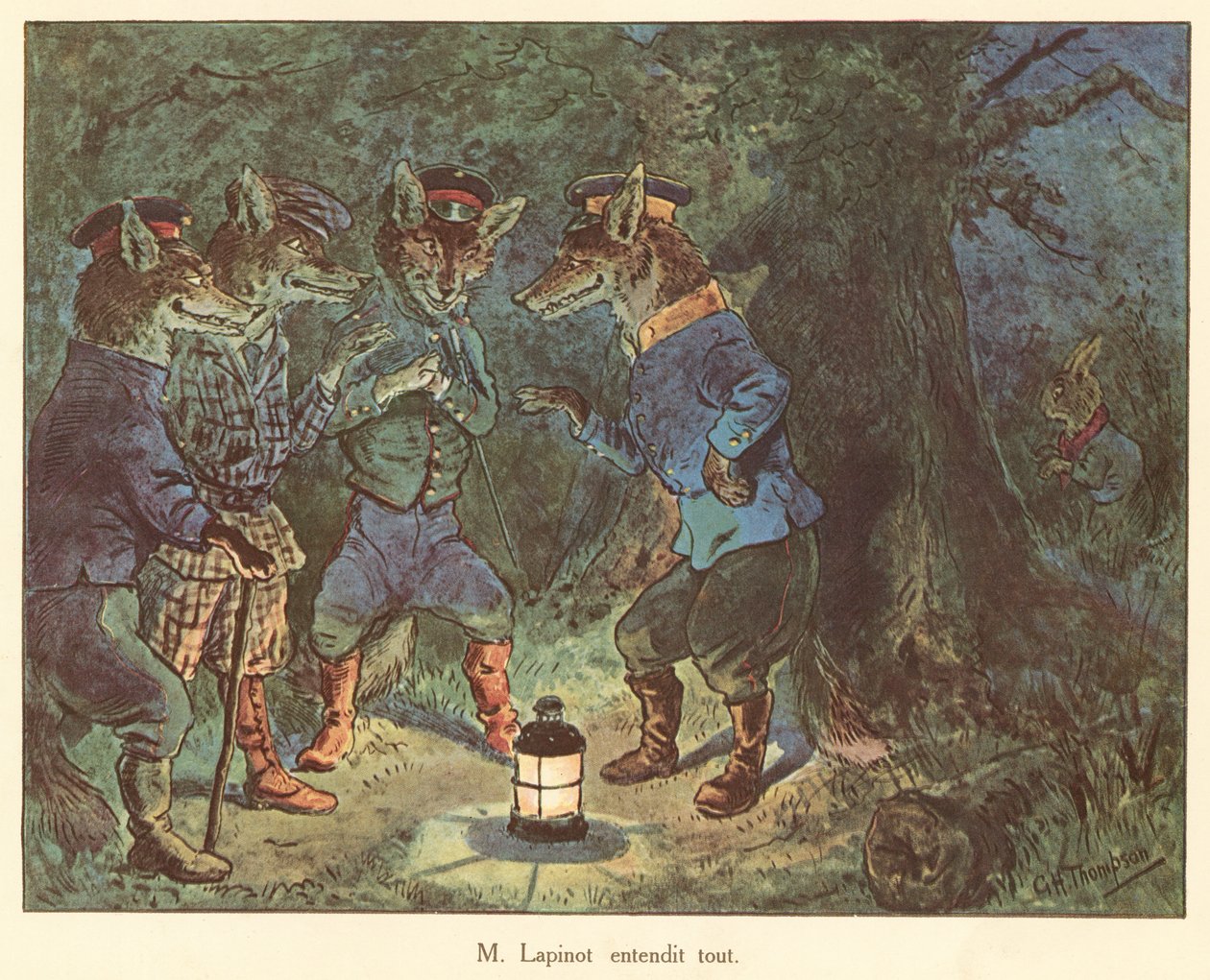 M Lapinot hoorde alles (kleurenlitho) door George Henry Thompson