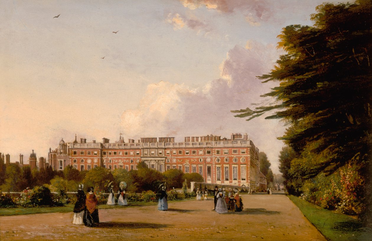 Uitzicht op de zuidkant van Hampton Court Palace vanaf de Broad Walk, ca. 1827-49 door George Hilditch