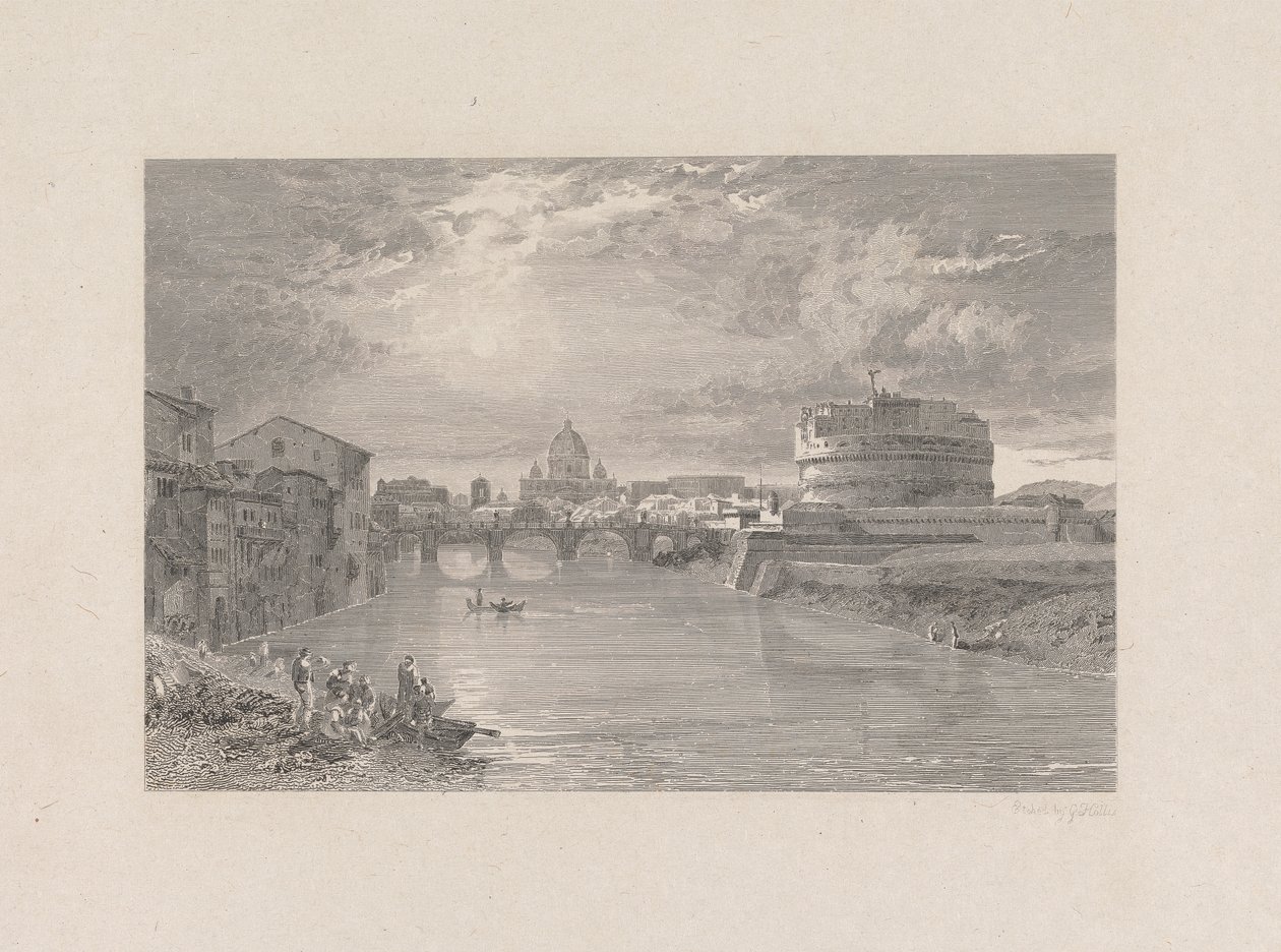 Rome; Brug en kasteel van St. Angelo aan de Tiber door George Hollis
