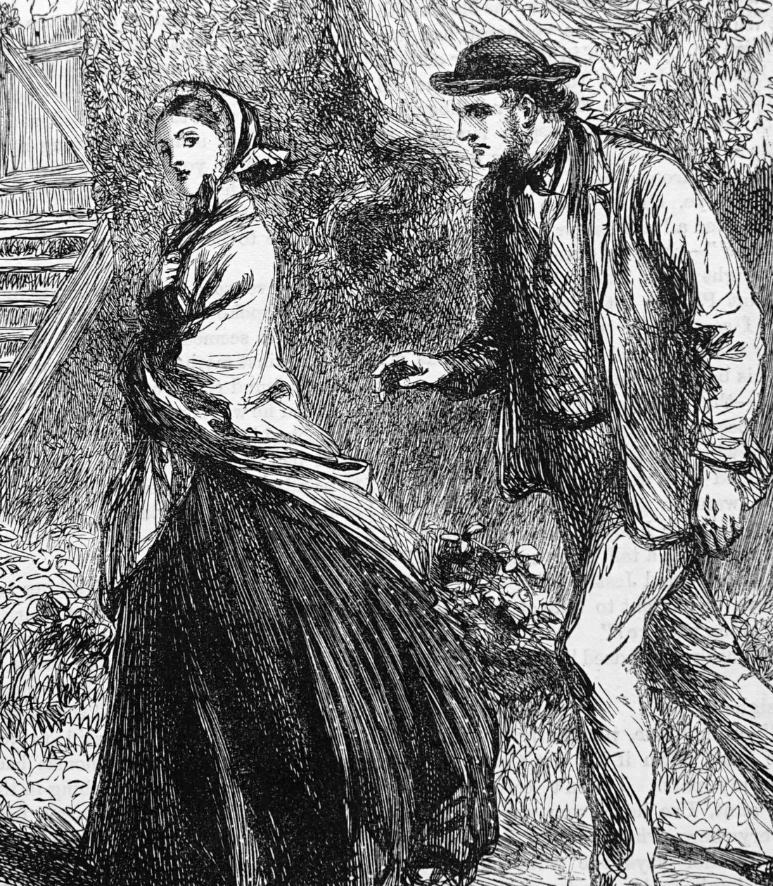 Illustratie die een vrouw uitbeeldt die een aanzoek van een man weigert door George Housman Thomas