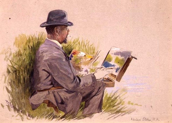 Adrian Stokes, R.A. aan het werk door George Jackson Flemwell