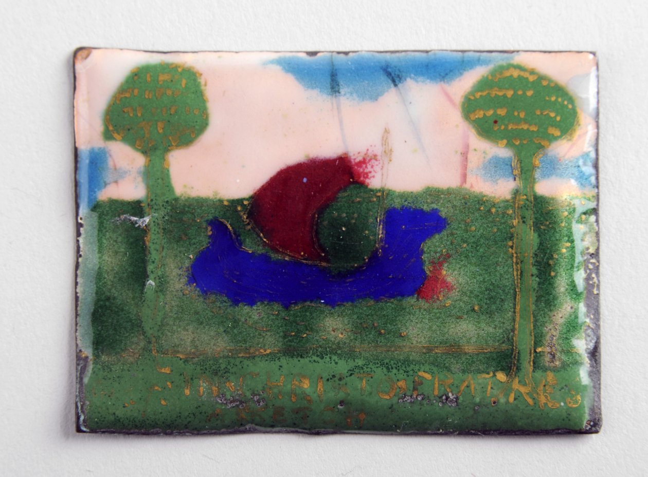 Emaille plaquette met een schets door George James Frampton