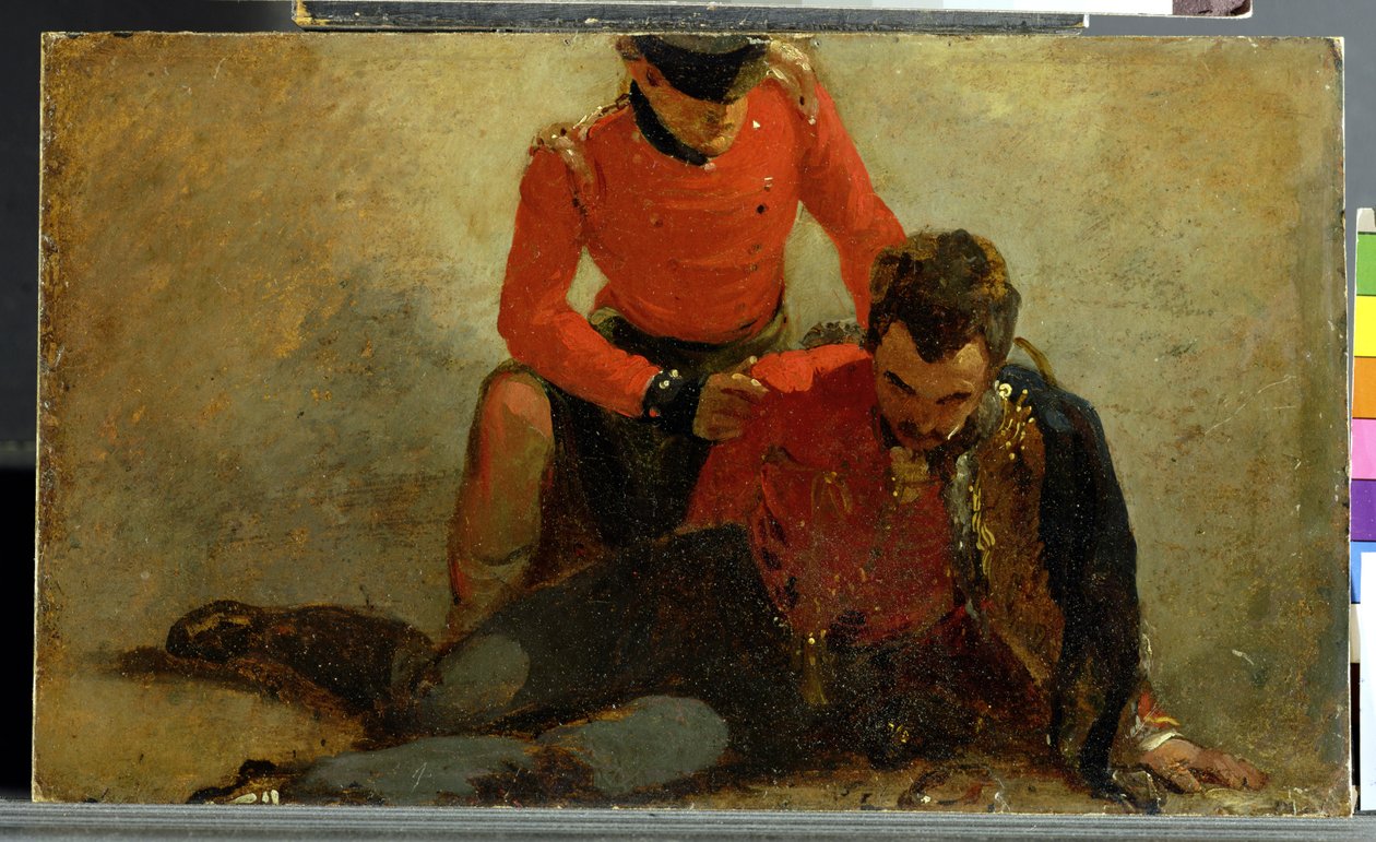 Een Hooglander, Black Watch die een generaal van de Huzaren bijstaat, mogelijk Lord Uxbridge: een studie voor 