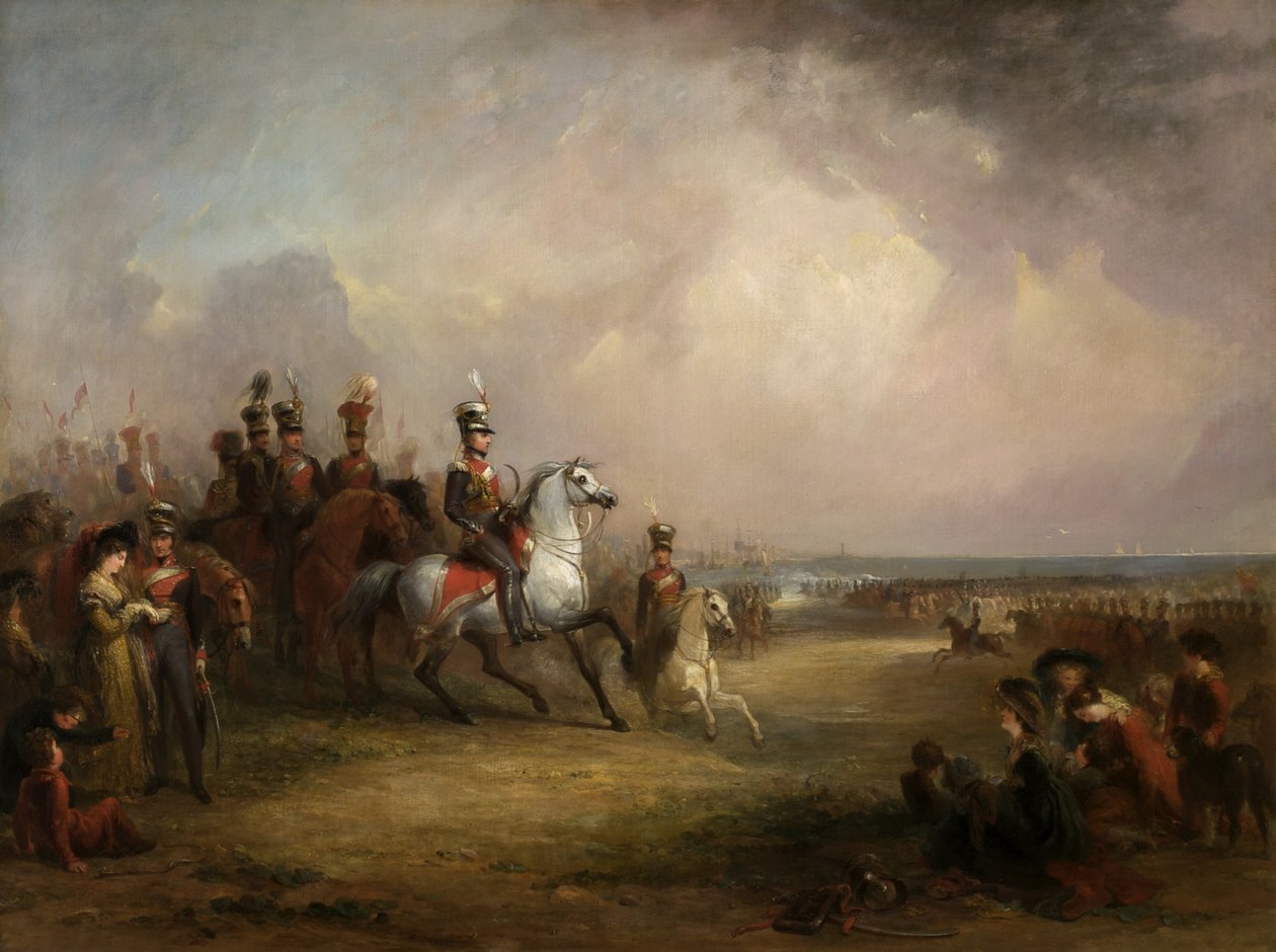 Kolonel Sir John Leicester, Bt, en de Kings Cheshire Yeomanry Cavalry Oefenen op de Zanden bij Liverpool door George Jones