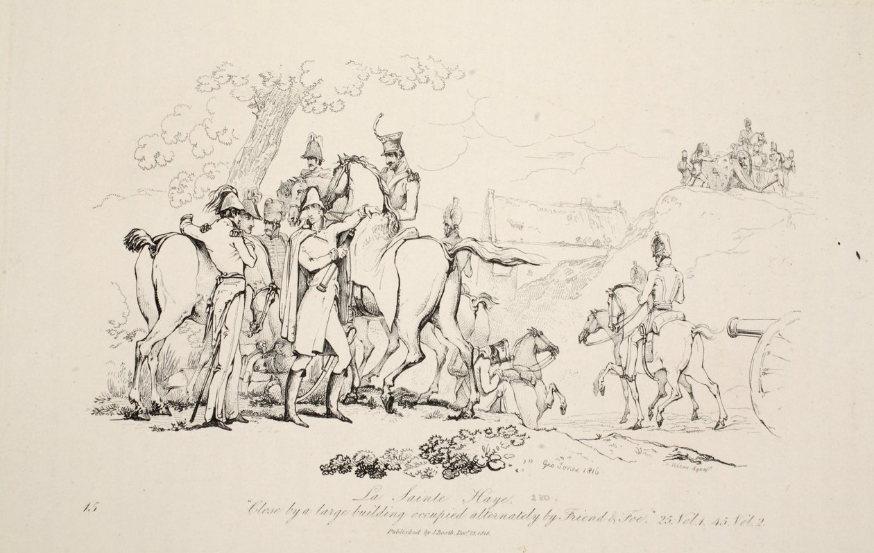 La Sainte Haye: Dichtbij een groot gebouw dat afwisselend door Vriend en Vijand wordt bezet, uitgegeven door J. Booth, 1816 door George Jones