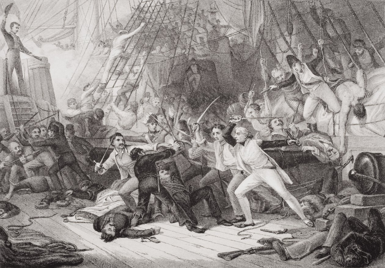 Nelson aan boord van de San Josef tijdens de Slag bij St. Vincent, 14 februari 1797, uit 
