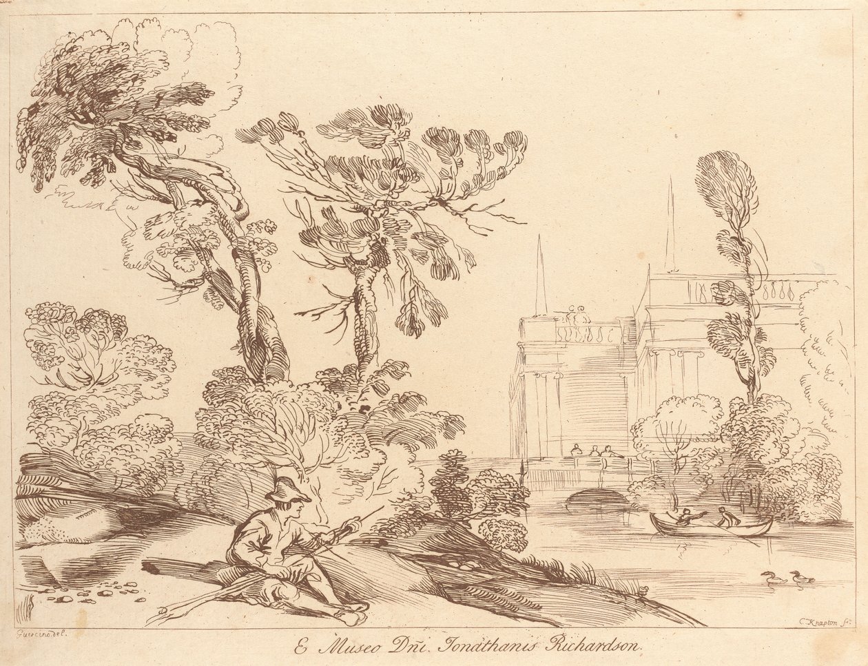 Zonder Titel: Landschap met zittende man door George Knapton