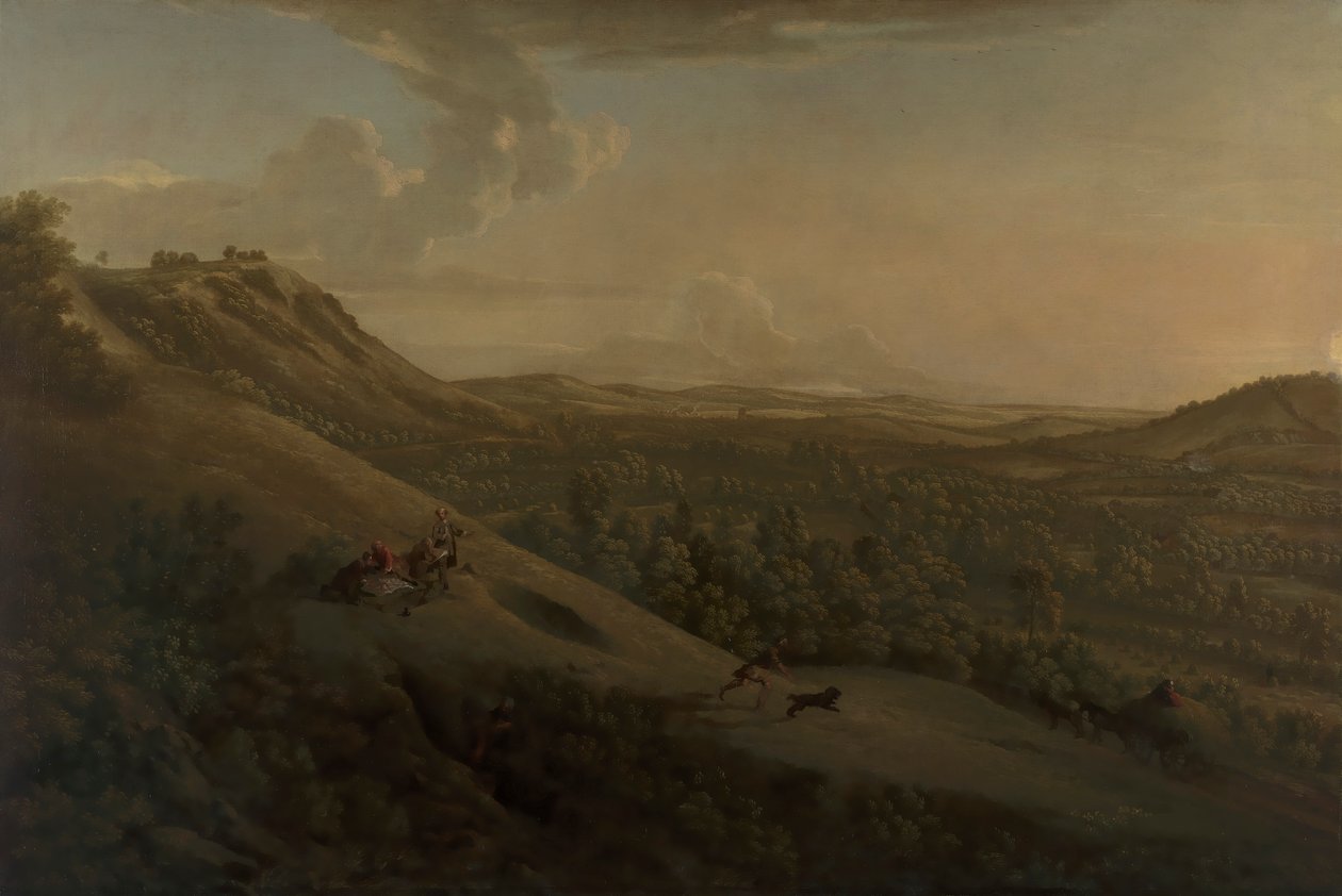 Box Hill, Surrey, met Dorking in de verte door George Lambert