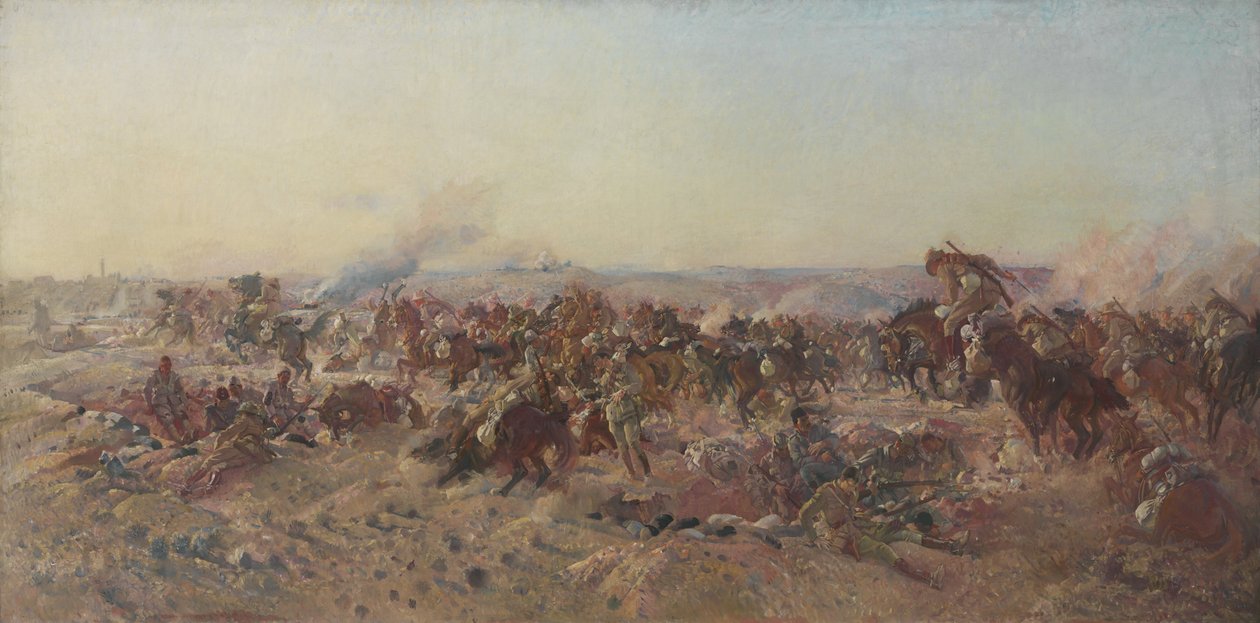 De Aanval van de Australische Lichte Cavalerie bij Beersheba door George Lambert