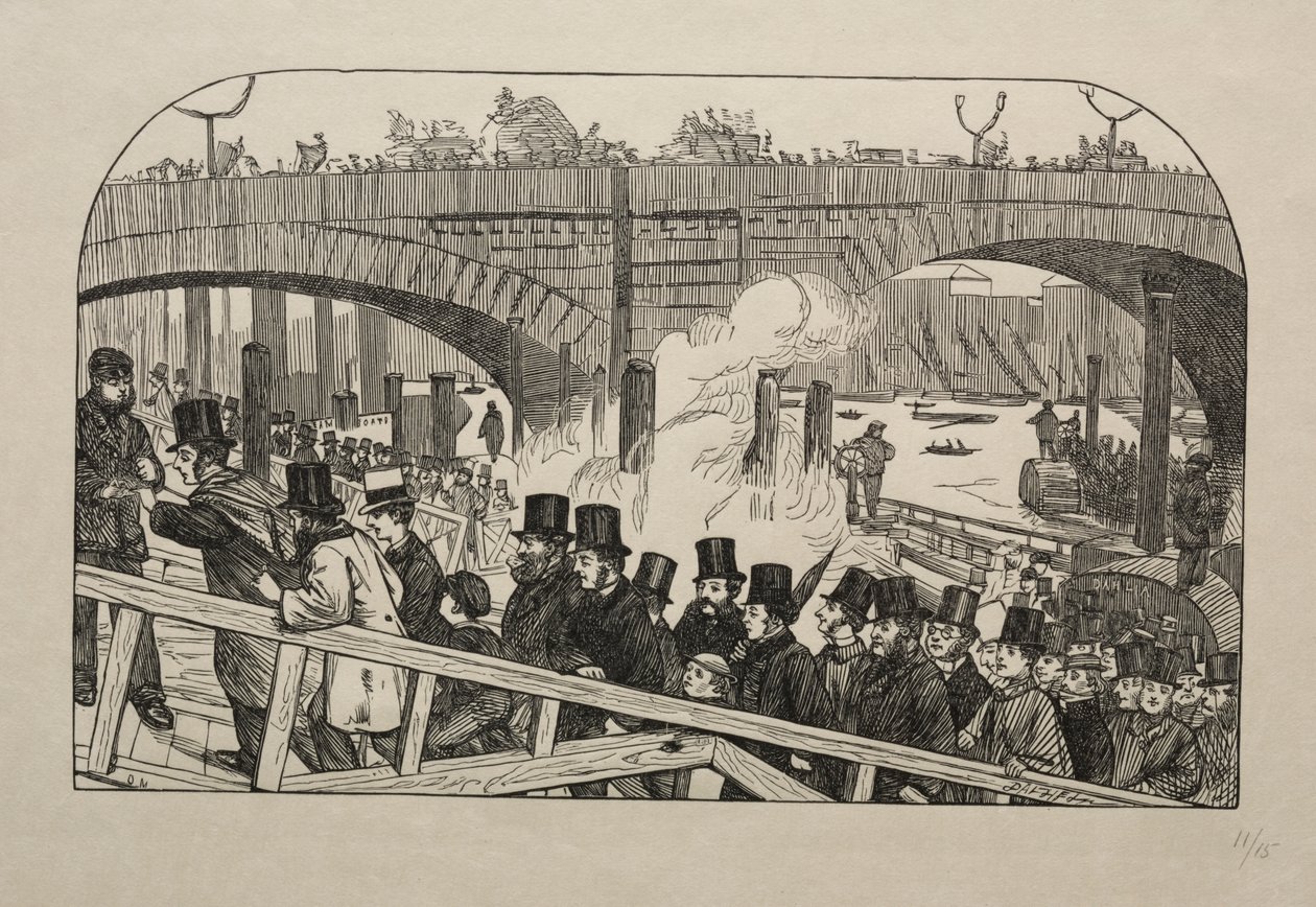 De Levendige Stroom bij London Bridge - Onder de Brug door George Louis Palmella Busson Du Maurier