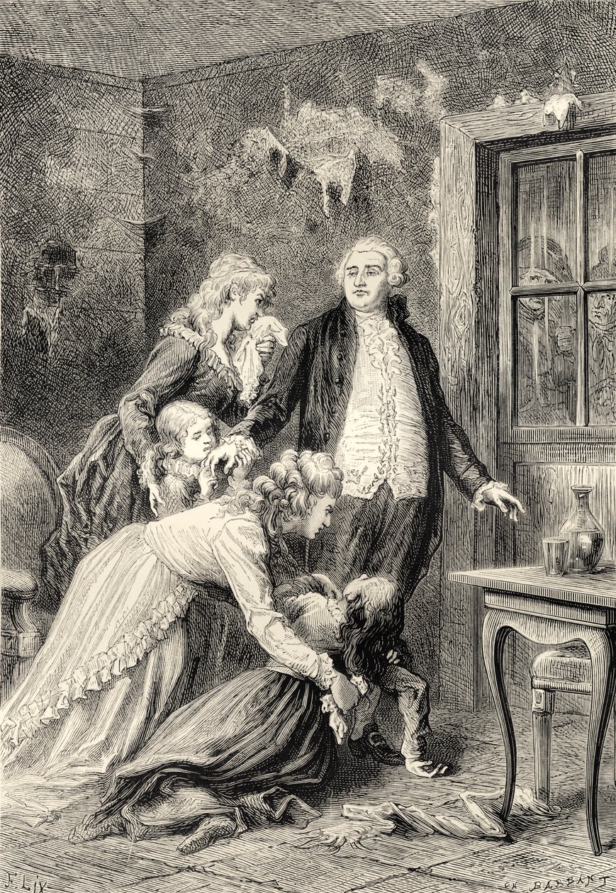 Het afscheid van de koning van zijn familie in januari 1793 (gravure) door Bartolome Esteban and studio Murillo