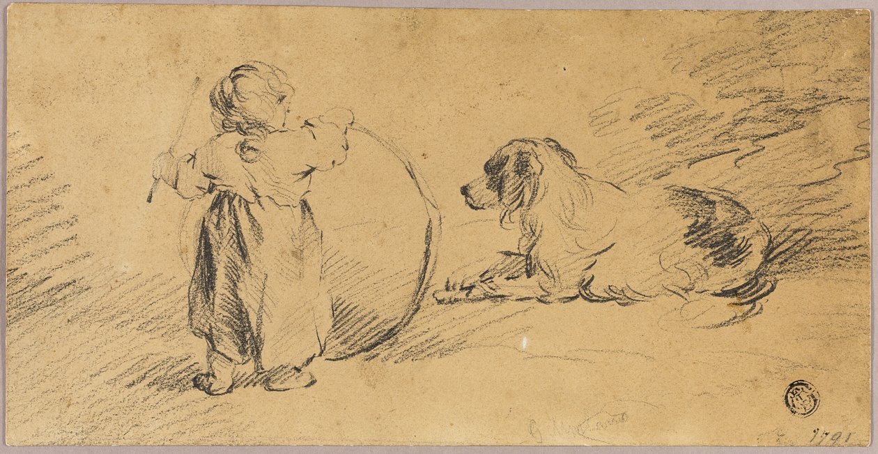 Kind dat met Bal en Hond Speelt door George Morland
