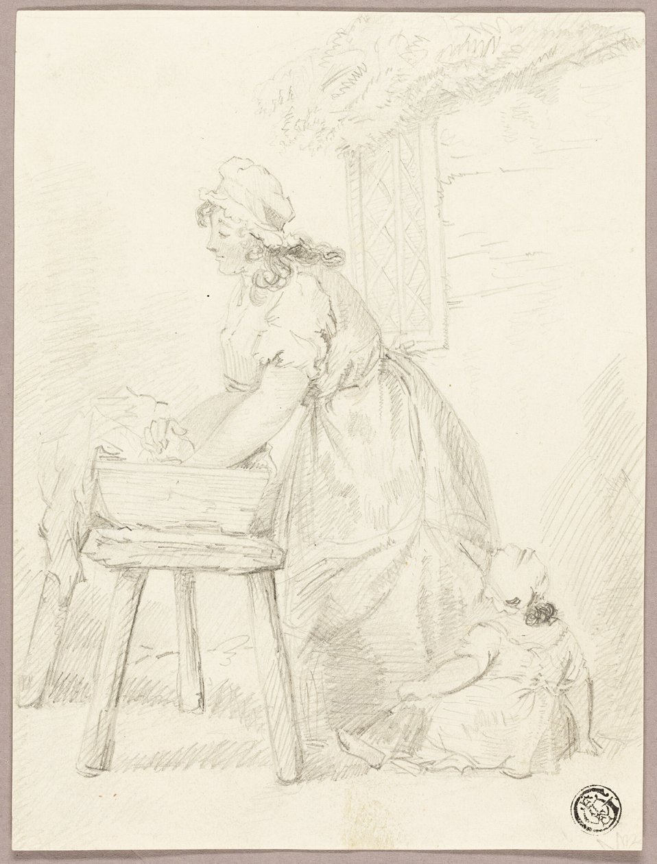 Vrouw die kleren wast door George Morland