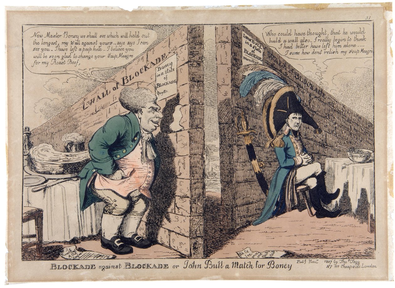 Blokkade tegen Blokkade of John Bull een partij voor Boney door George Moutard Woodward