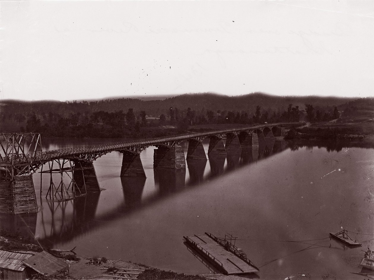 Brug over de Tennessee rivier bij Chattanooga door George N. Barnard